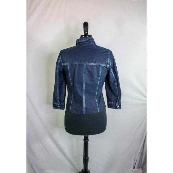 Yansi Fugel Snap Front Top Collared 3/4 Length Sleeves Blue Size S/P - Picture 3 of 5